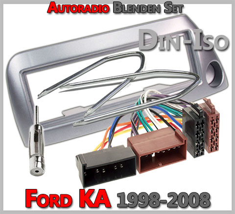 Auto Radioblende SILBER Einbauset Rahmen Adapter-Kabel für FORD KA bis 2008 