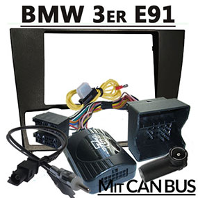 2DIN-Radioblende-mit-Lenkradfernbedienung-und-Kabel-für-BMW-Touring-E91