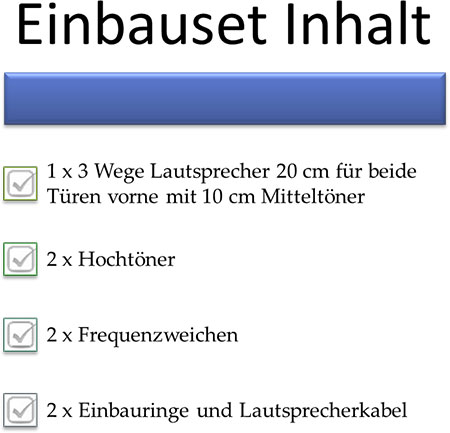 Einbauset Inhalt 1 x 3 Wege Lautsprecher vorne