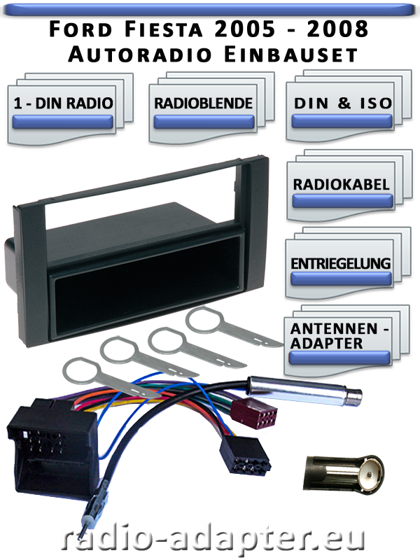 Ford Fiesta 1 din Radioblende schwarz 2005 - 2008